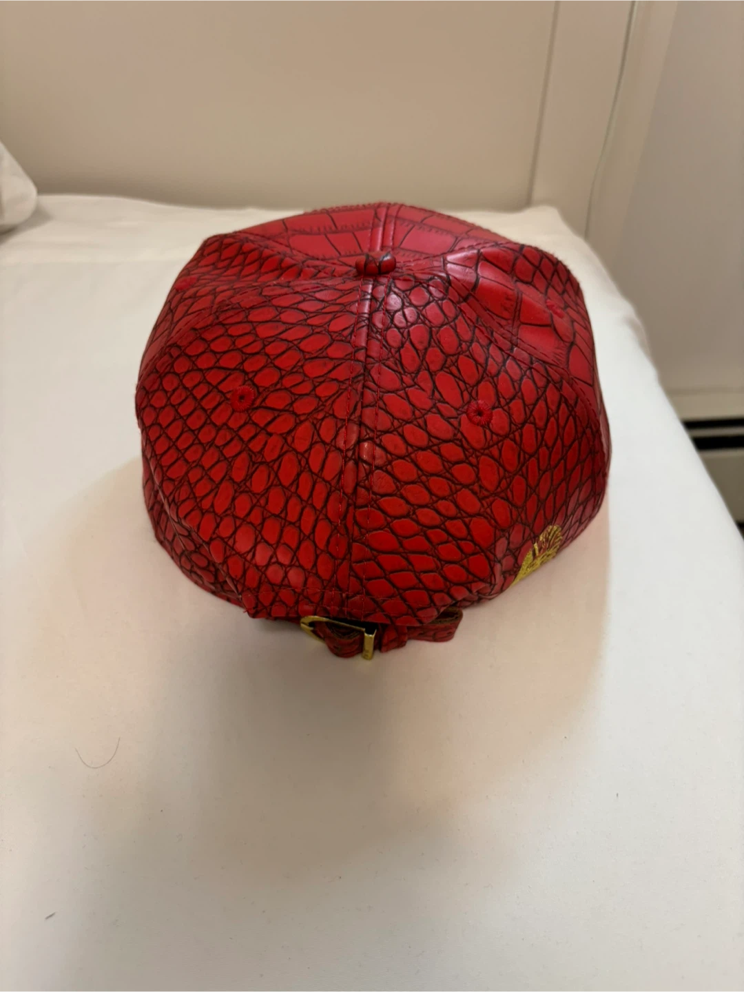 Red Faux Crocodile Leather LK Cap - photo 3