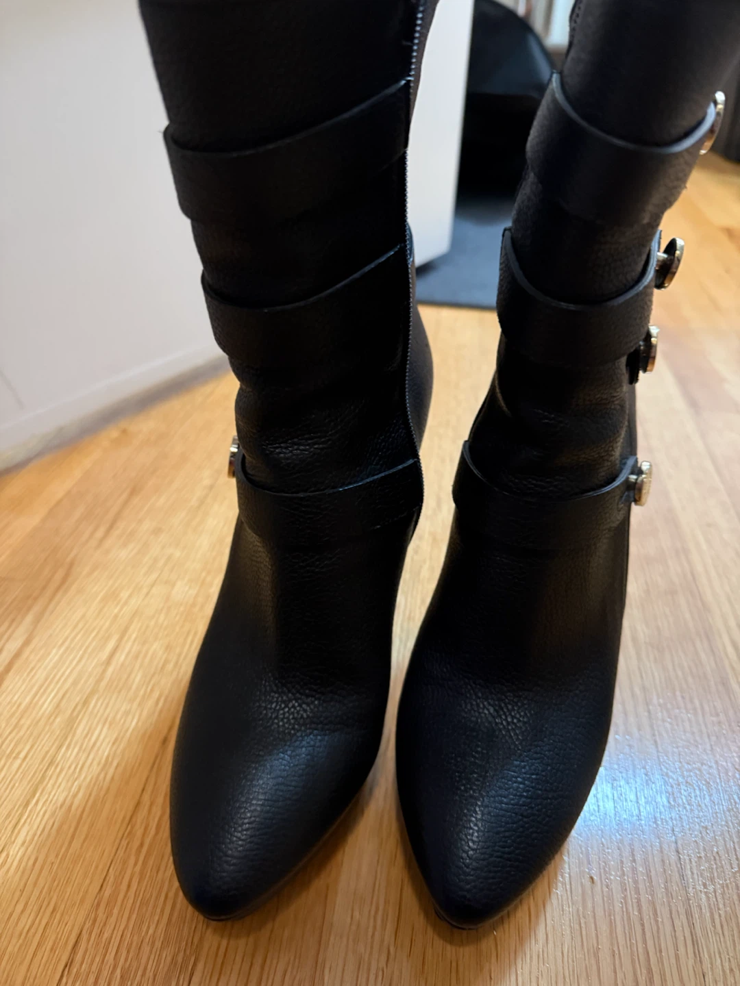 Black Heeled Ankle Boots with Button Detail - photo 2