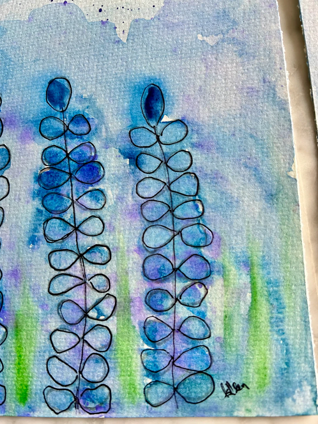 Two Blue Floral Watercolour Paintings - photo 4