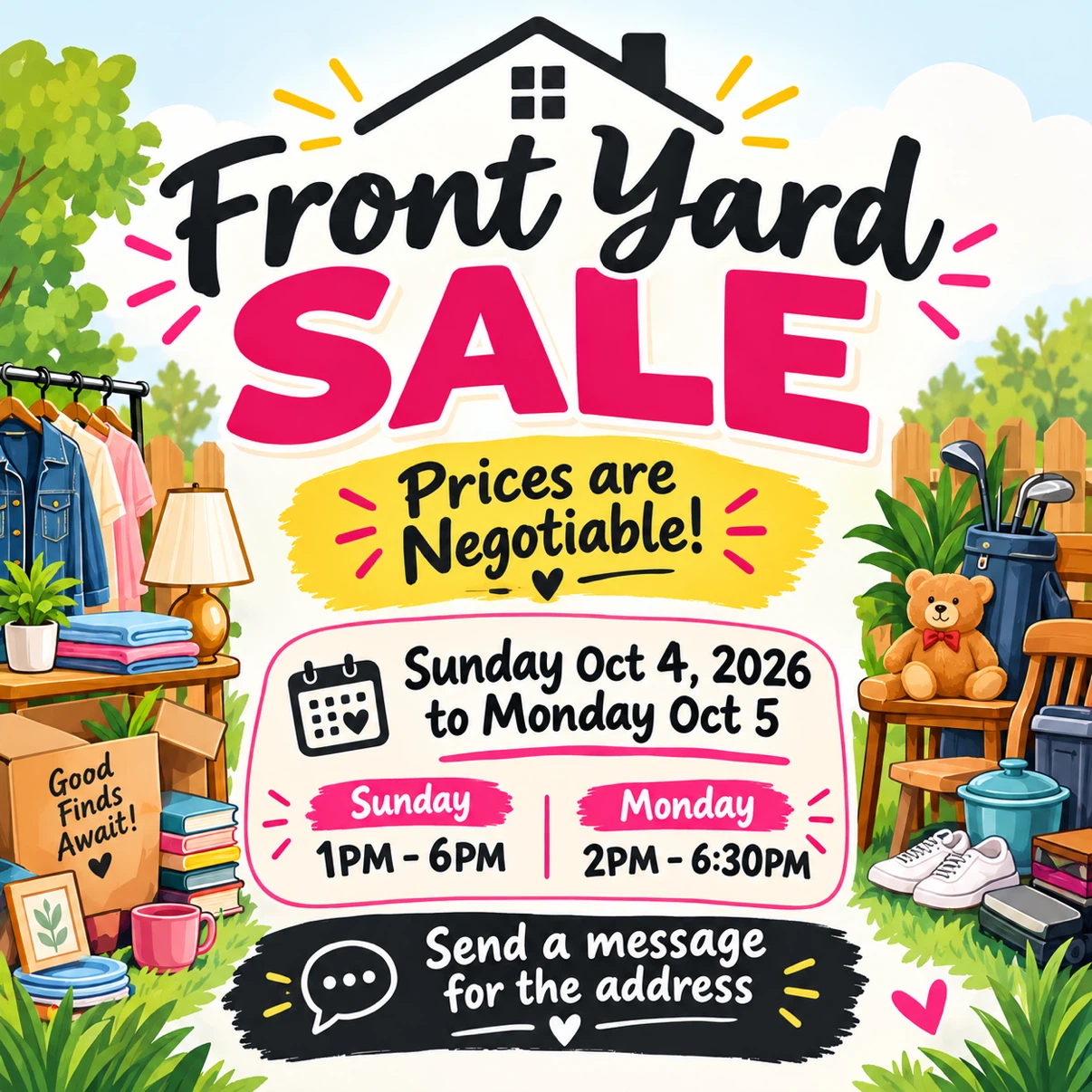 Front Yard Sale – Sunday & Monday!