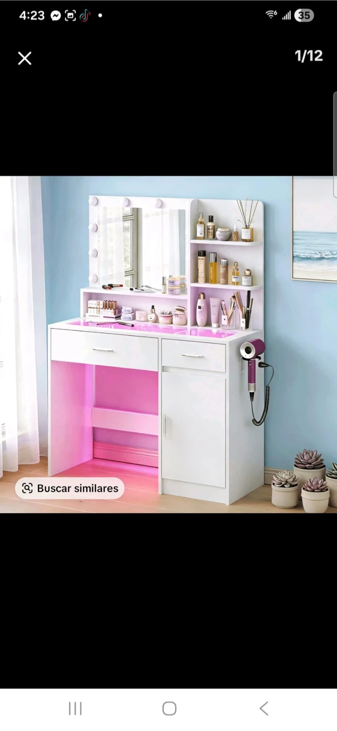 White Vanity Table with LED Mirror and Lights