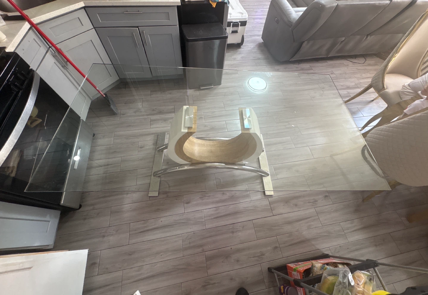 Modern Glass Top Dining Table with Unique Base