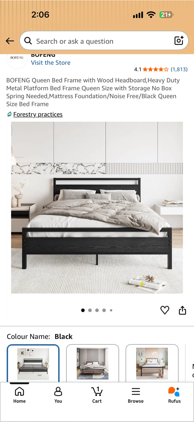 BOFENG Queen Size Metal and Wood Platform Bed Frame