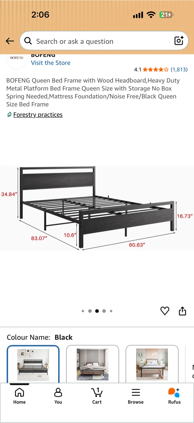 BOFENG Queen Size Metal and Wood Platform Bed Frame - photo 2