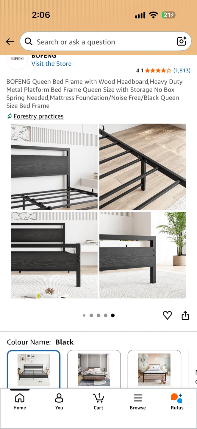 BOFENG Queen Size Metal and Wood Platform Bed Frame - photo 3