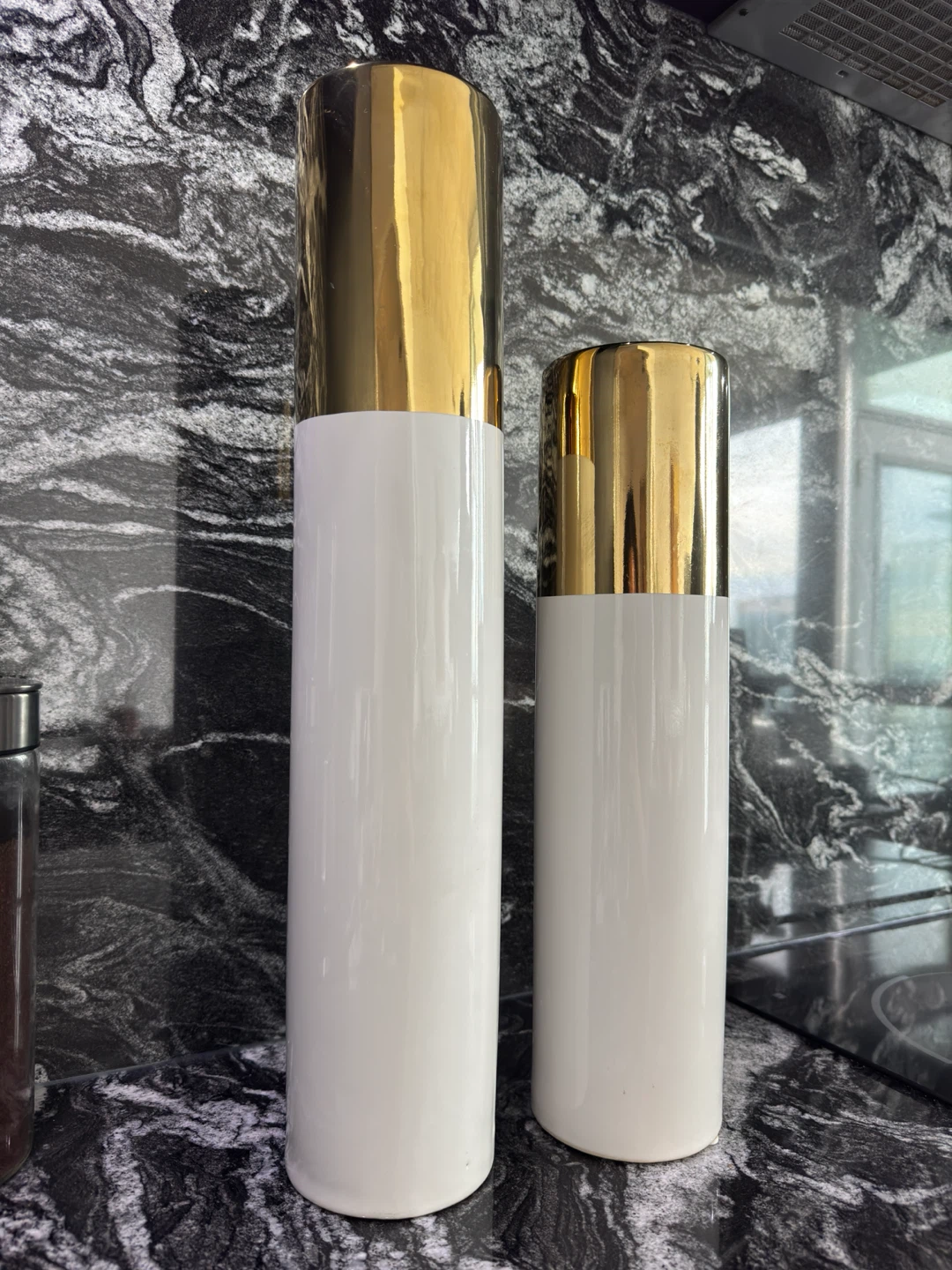 Set of 2 Helen + Hildegard Gold and White Vases