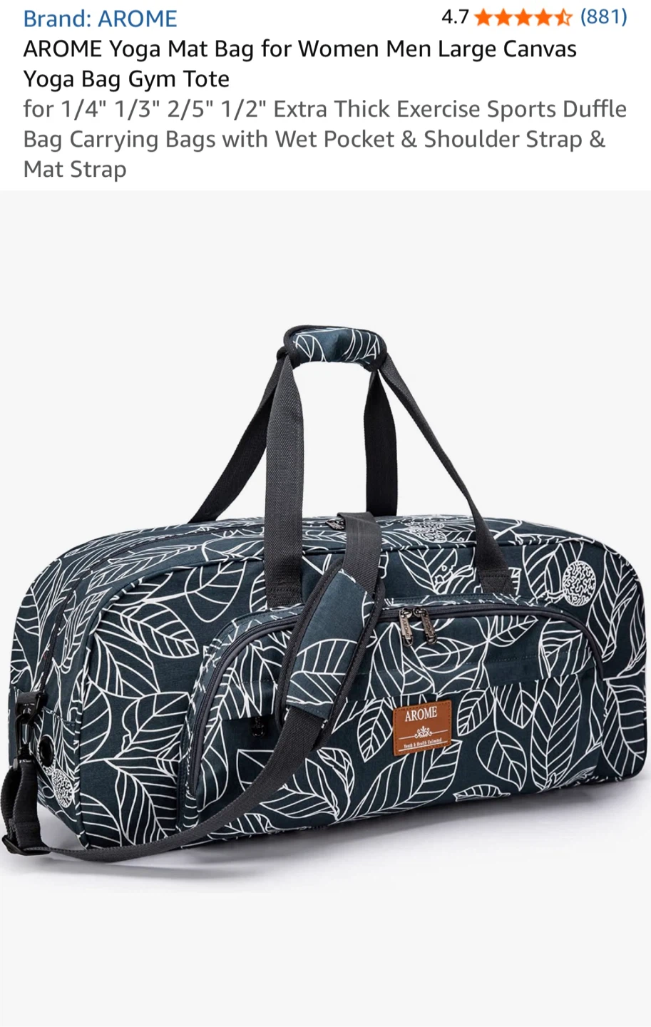 AROME Large Canvas Yoga Gym Duffle Bag - photo 2