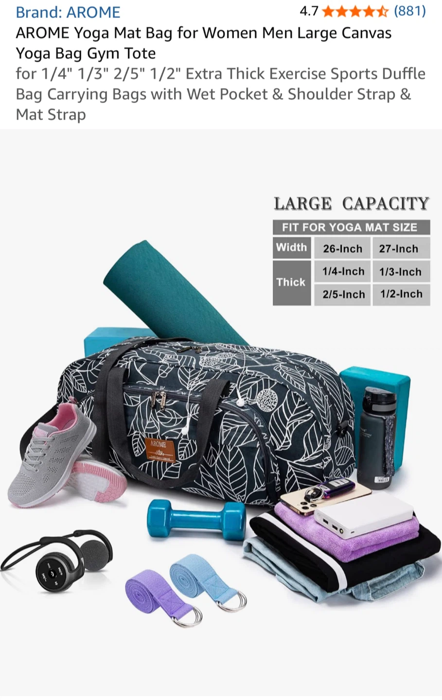 AROME Large Canvas Yoga Gym Duffle Bag - photo 3