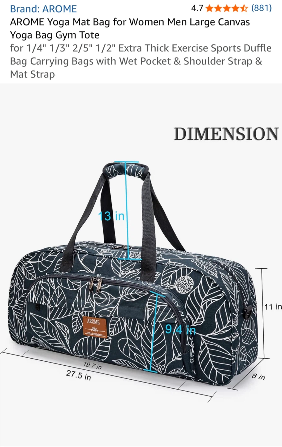 AROME Large Canvas Yoga Gym Duffle Bag - photo 4