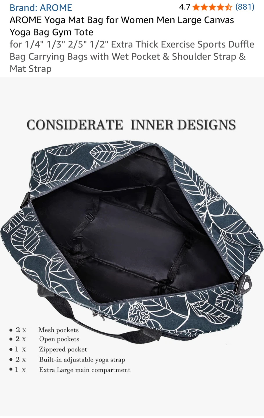 AROME Large Canvas Yoga Gym Duffle Bag - photo 5