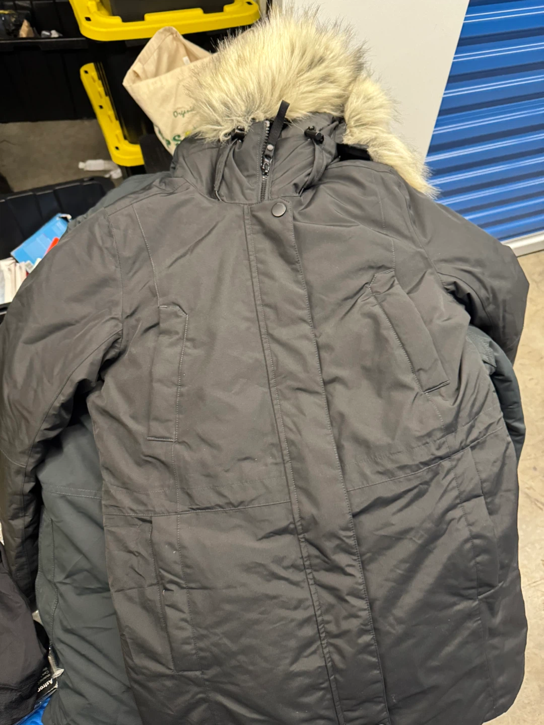 Black winter parka with hood