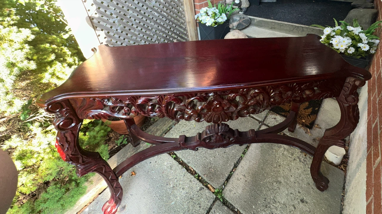 Vintage Carved Wood Console Table