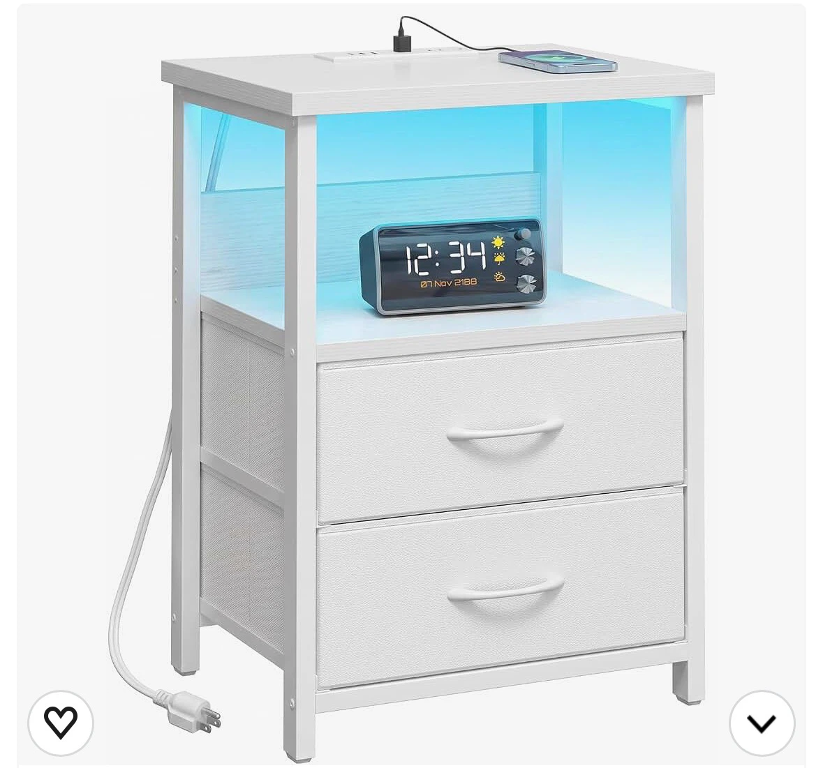 White Nightstand with Charging Station