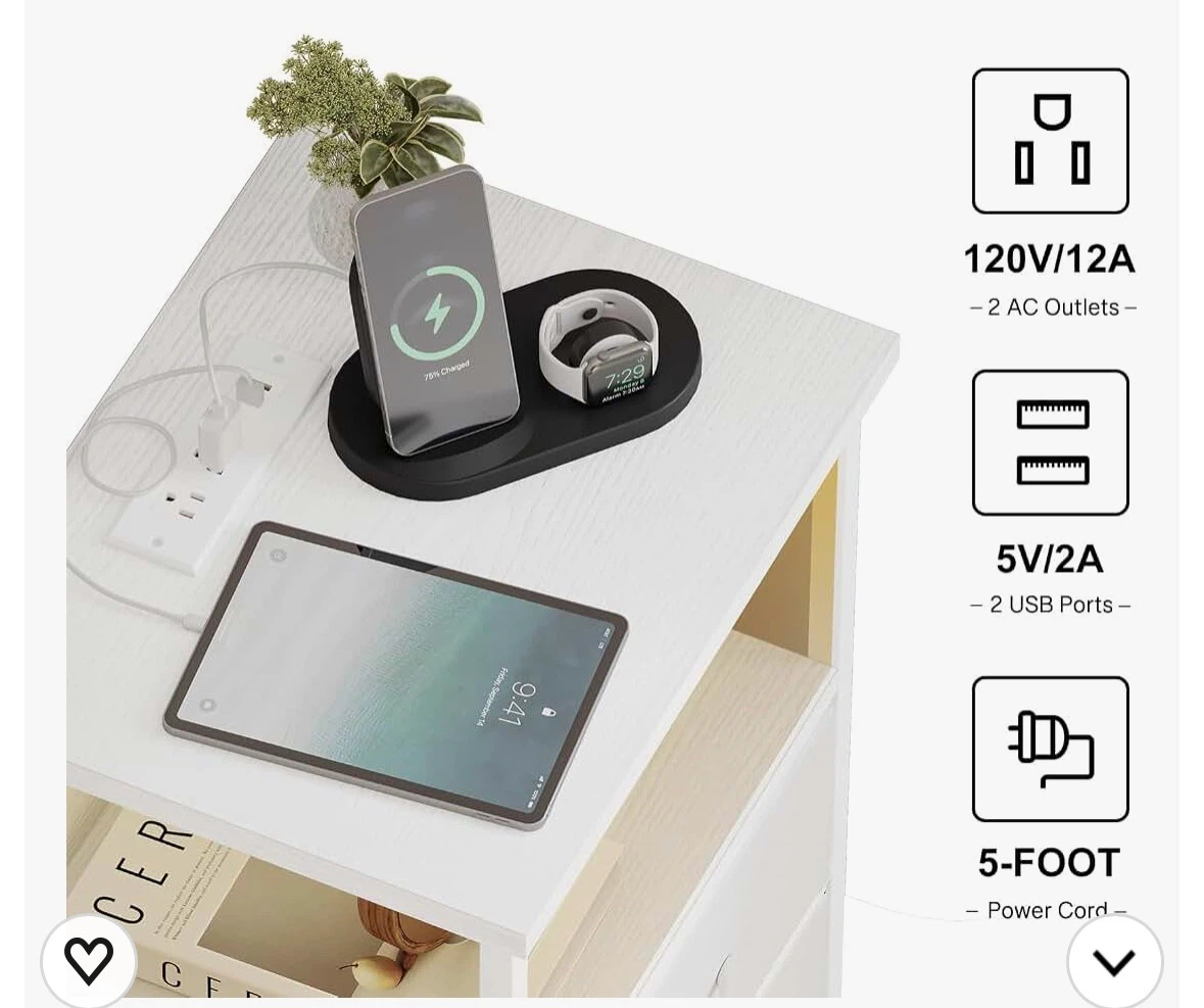 White Nightstand with Charging Station - photo 2