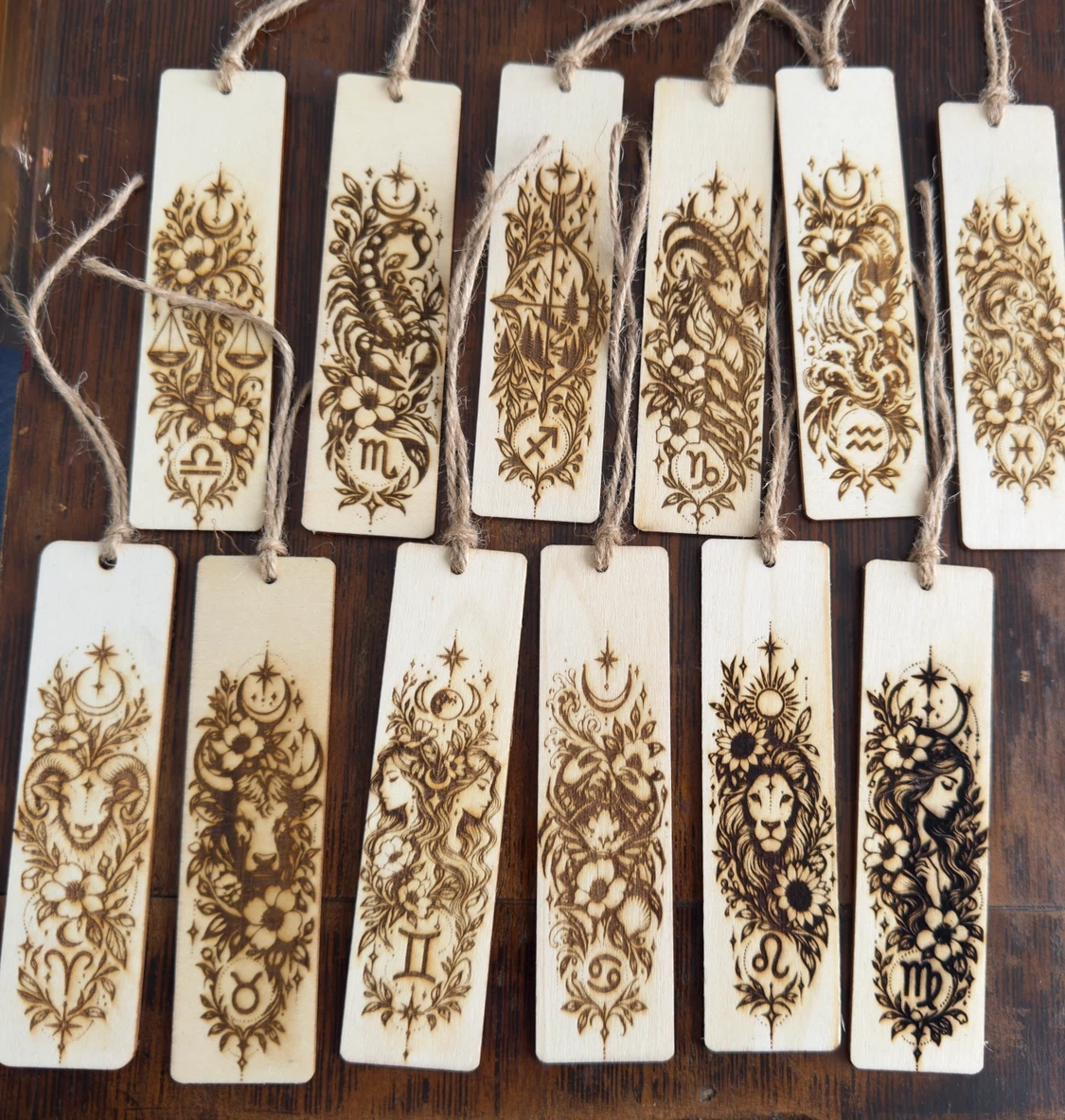 Handmade Laser Engraved Wooden Zodiac Bookmarks