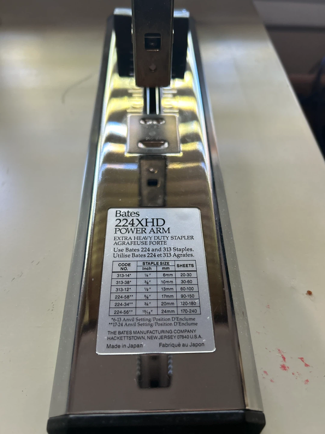 Bates 224XHD Power Arm Heavy Duty Stapler