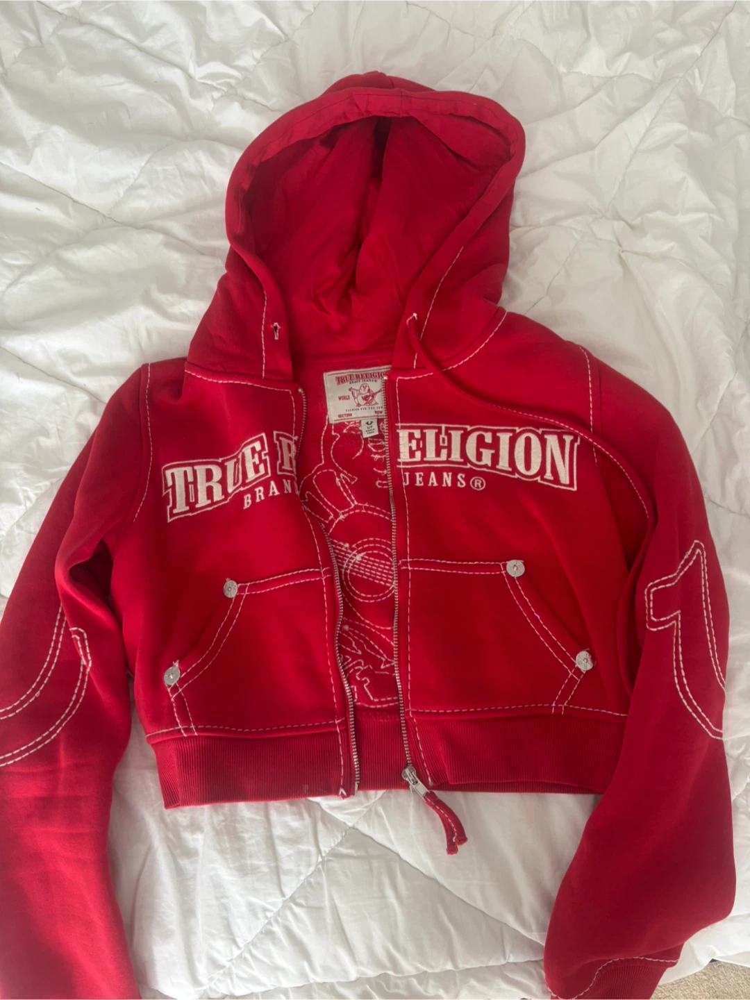 True Religion Red Cropped Hoodie