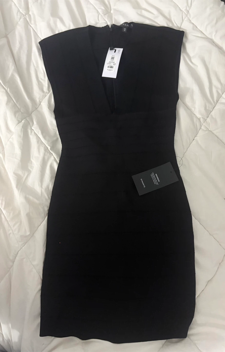 Dynamite V-Neck Cap Mini Bandage Dress - Black