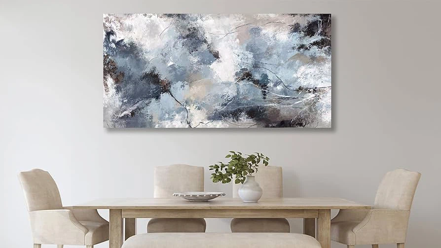 New Abstract Wall Art, Modern Gray Blue Canvas Pictures