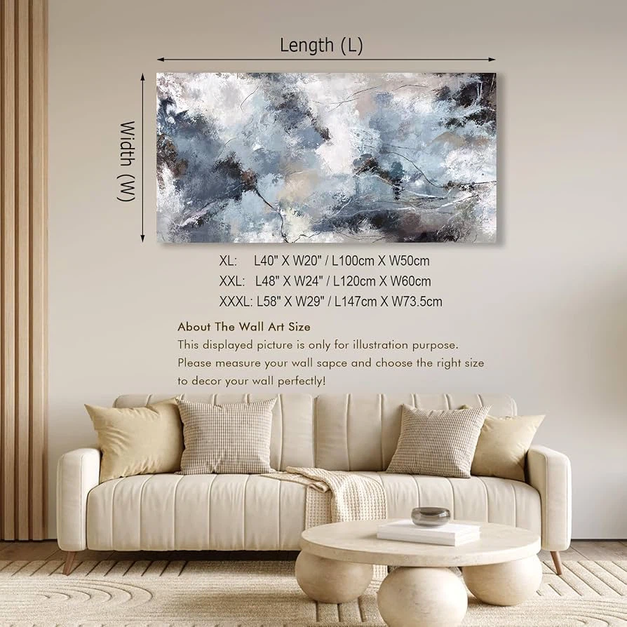 New Abstract Wall Art, Modern Gray Blue Canvas Pictures - photo 2