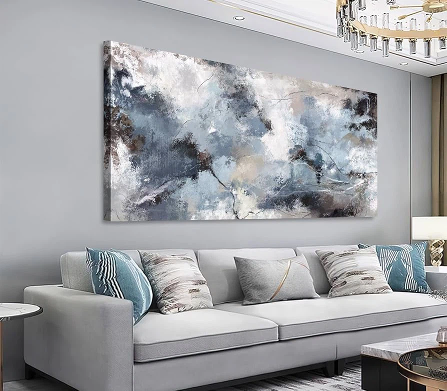 New Abstract Wall Art, Modern Gray Blue Canvas Pictures - photo 3