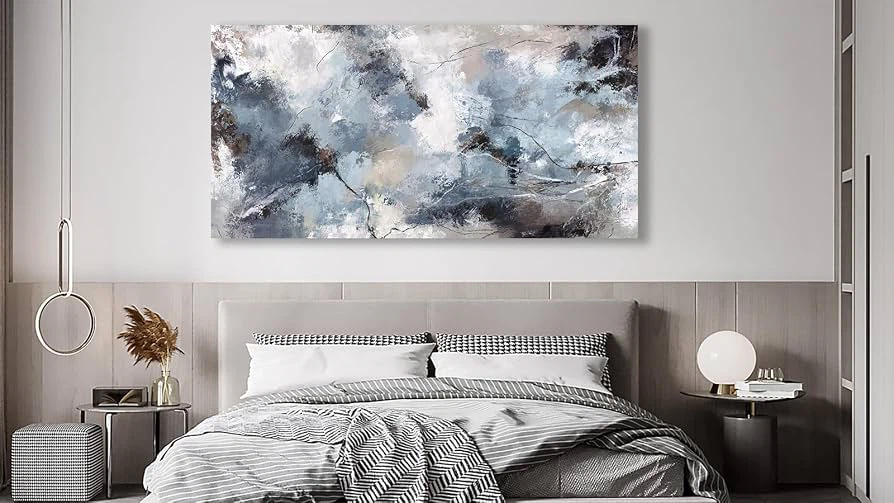 New Abstract Wall Art, Modern Gray Blue Canvas Pictures - photo 4