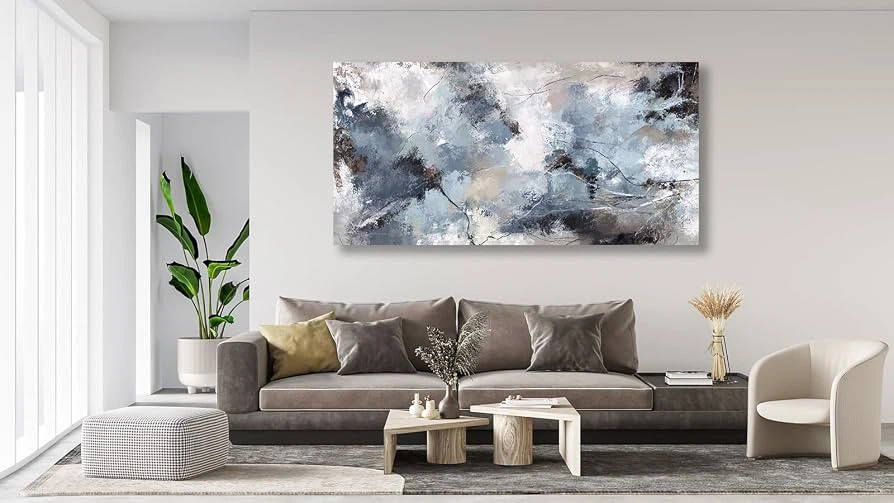 New Abstract Wall Art, Modern Gray Blue Canvas Pictures - photo 5