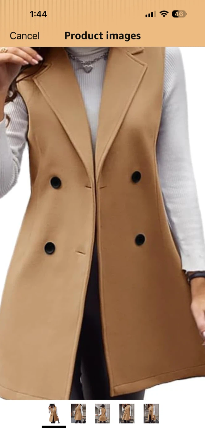 Camel Sleeveless Double-Breasted Blazer Vest