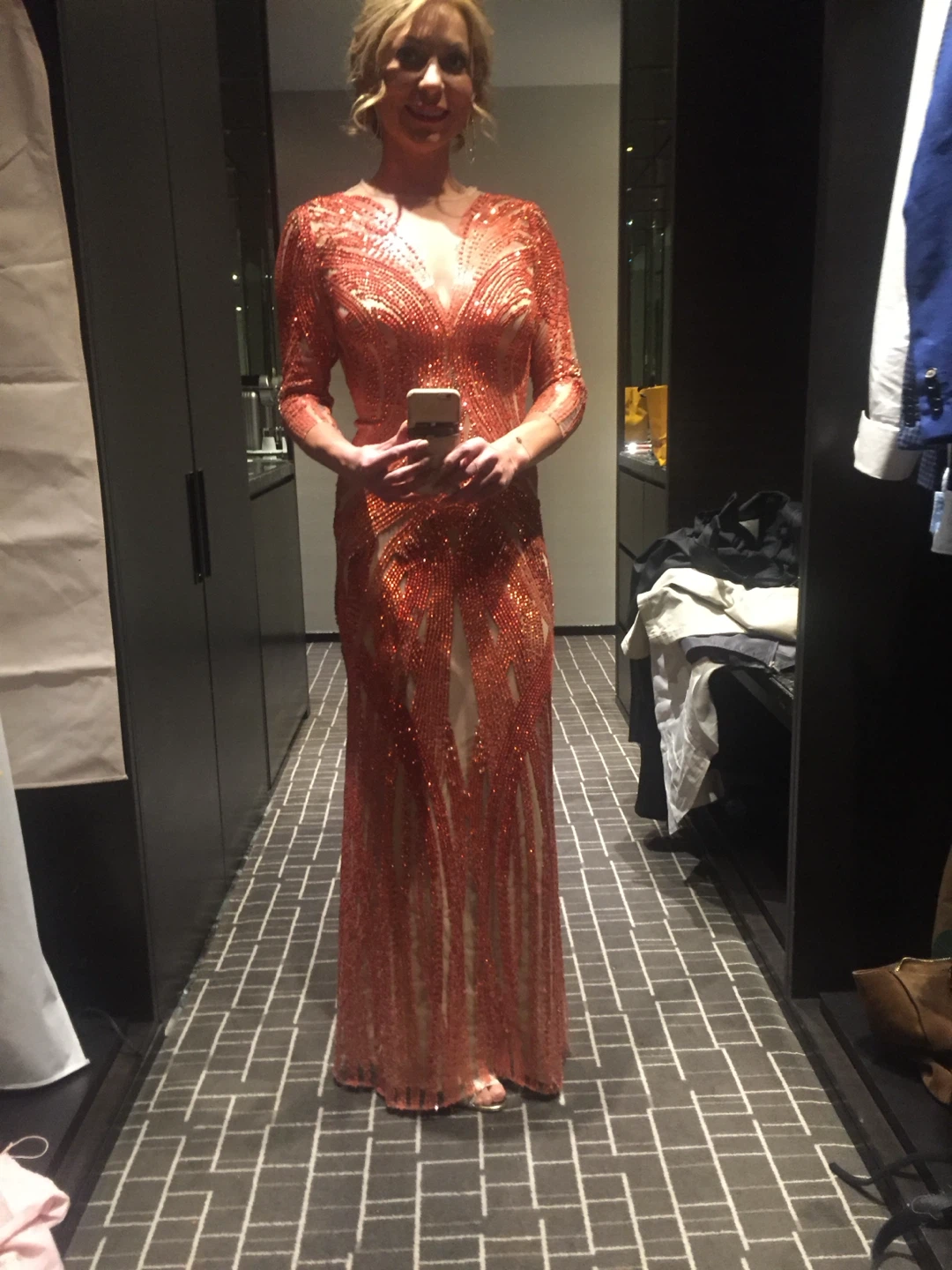 Jenny Packham Orange Sequined Evening Gown