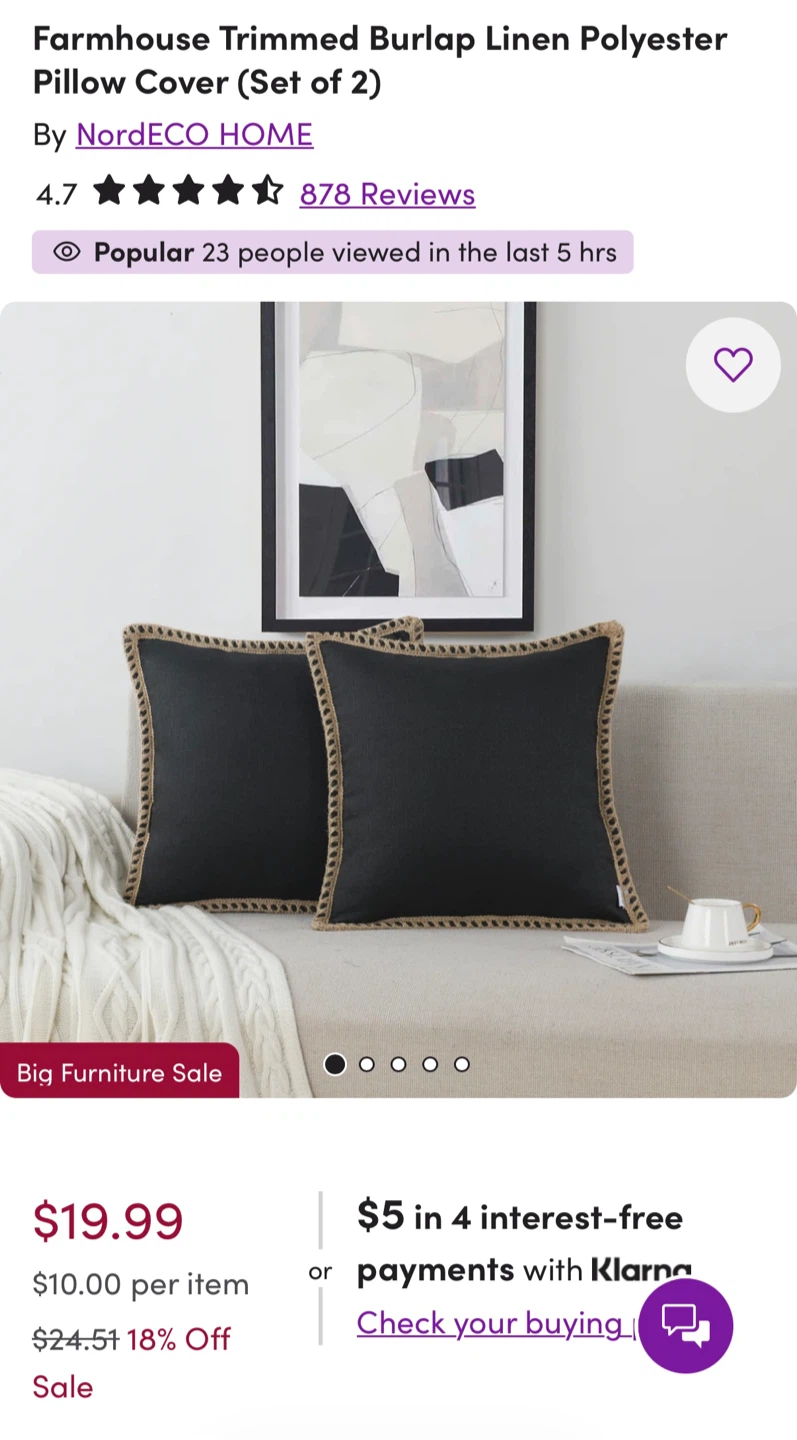 NordECO HOME Burlap Trimmed Pillow Covers (Set of 2)