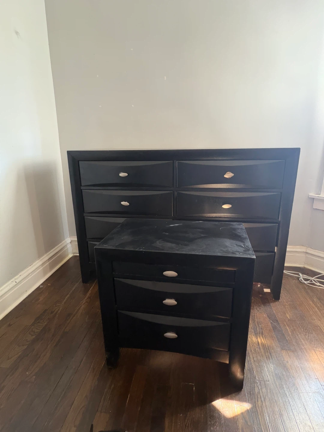 Black Dresser and Matching Nightstand Set