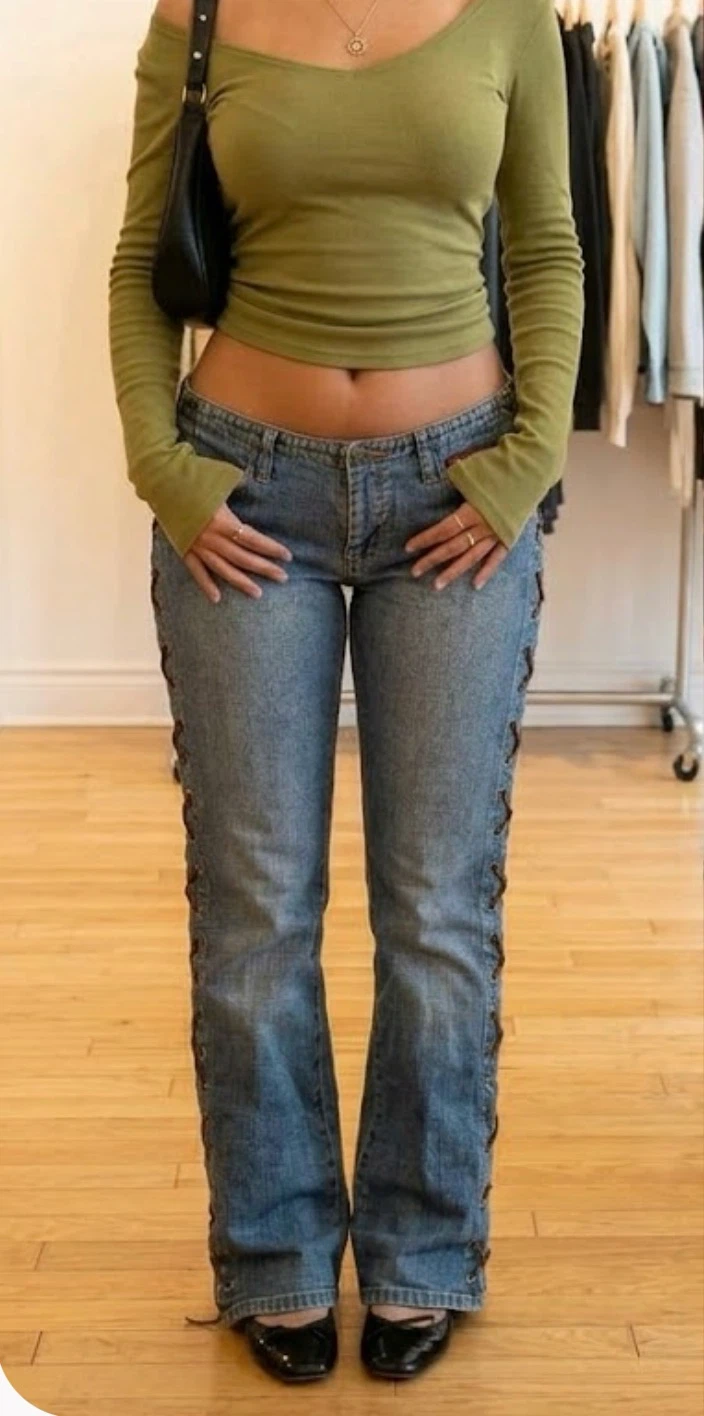 HOT Y2K ultra low rise lace up jeans - photo 5
