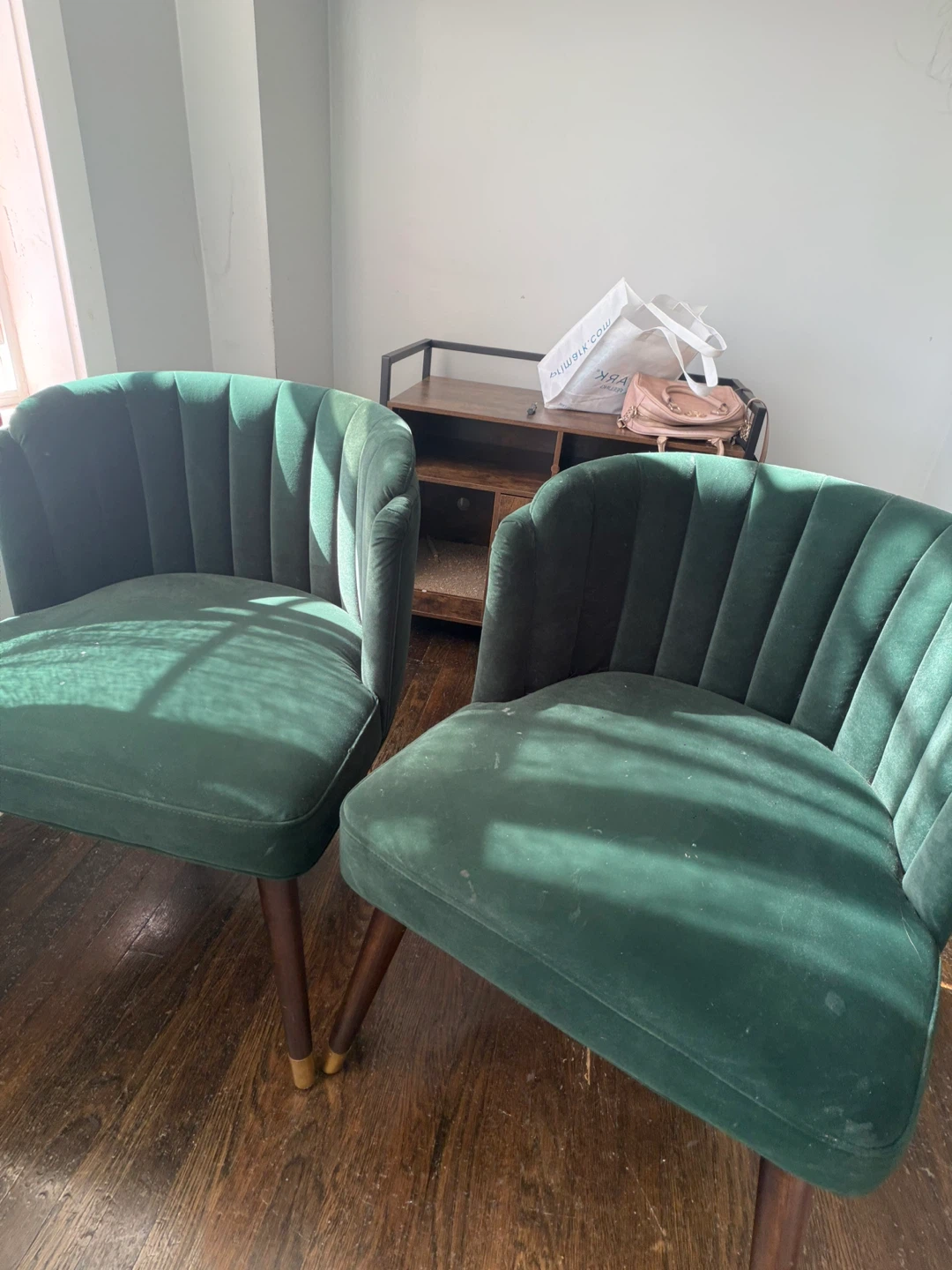 Set of Two Green Velvet Accent Chairs