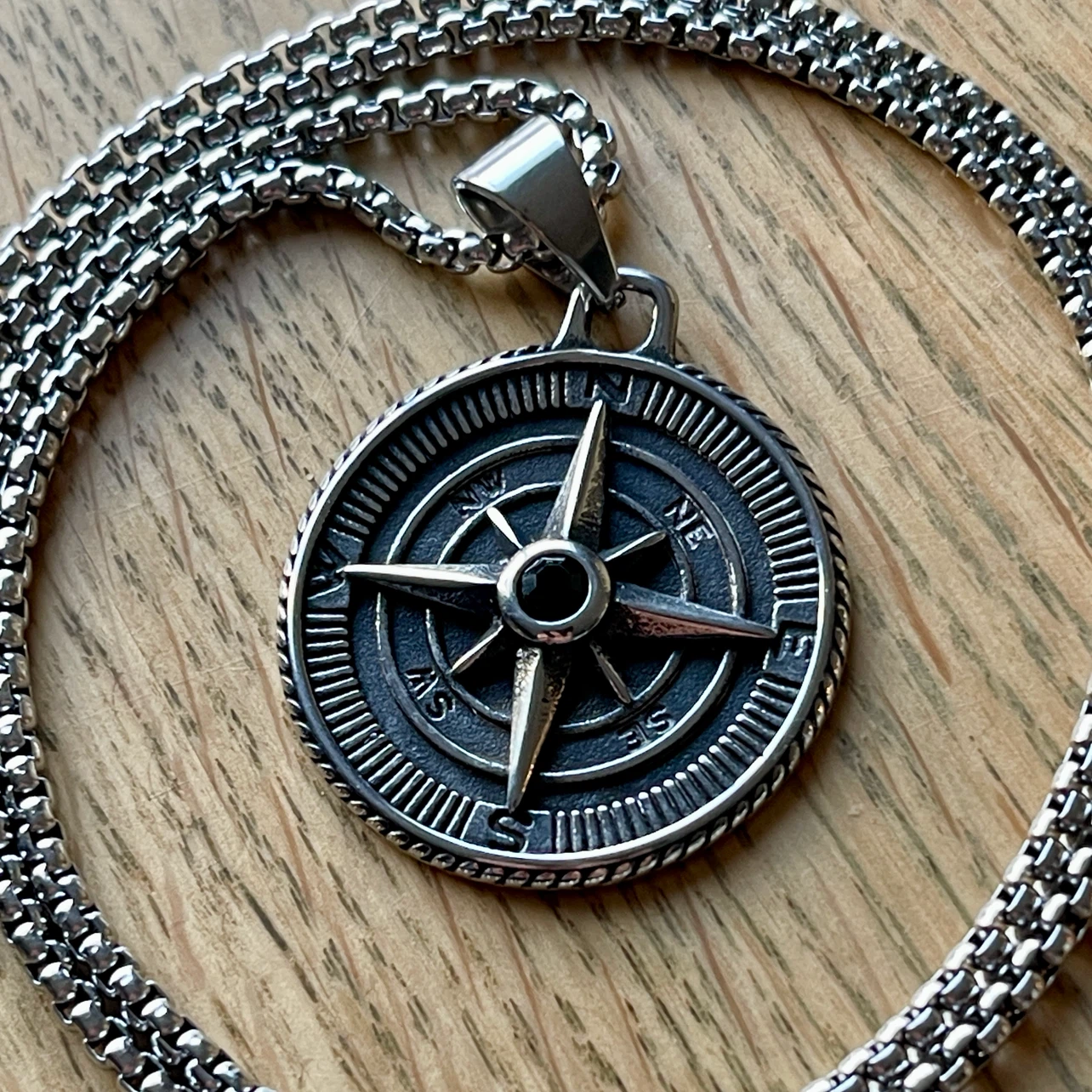 Nautical Compass Rose Stainless Steel Necklace