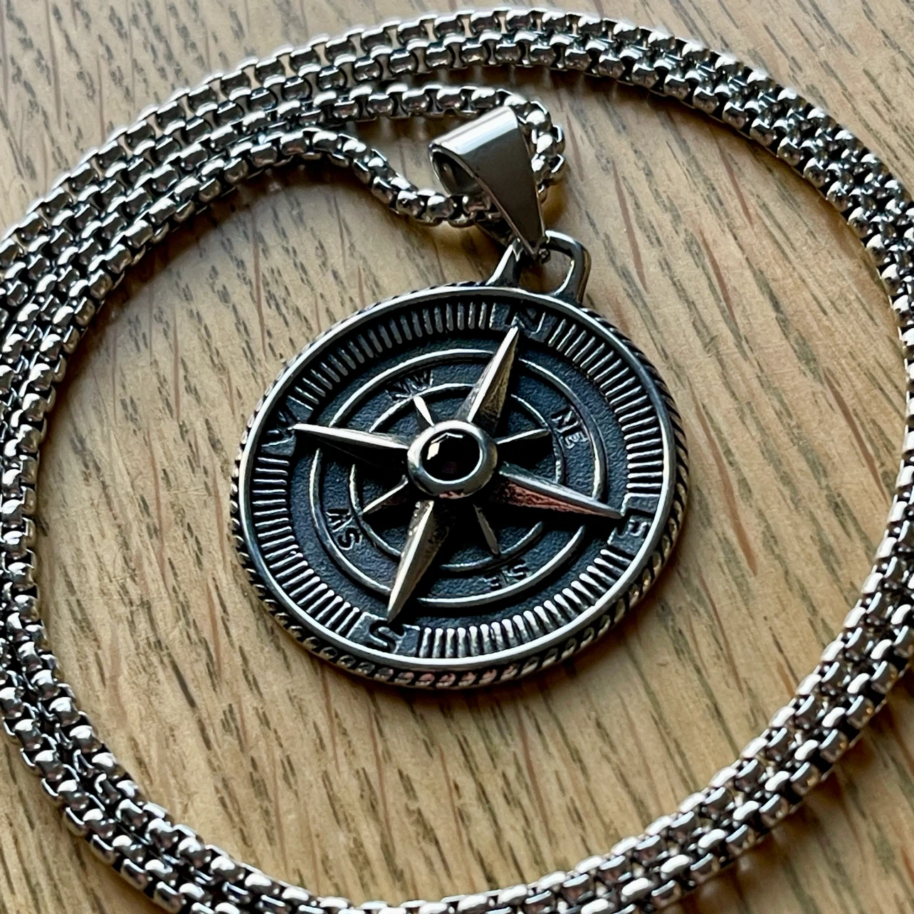 Nautical Compass Rose Stainless Steel Necklace - photo 2
