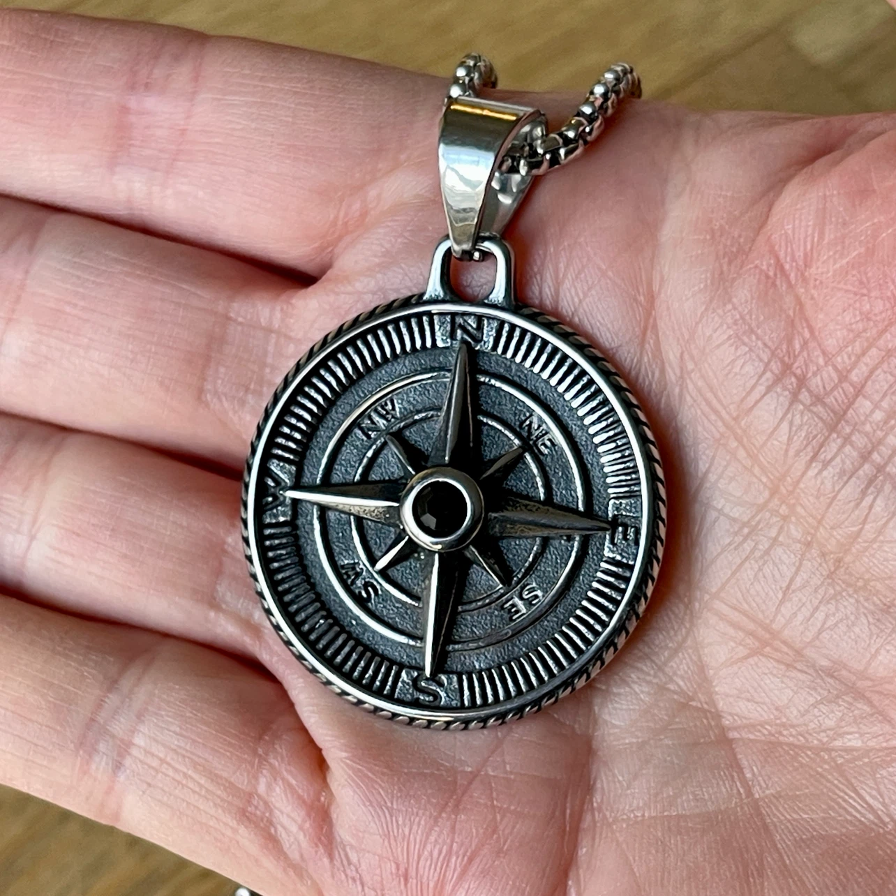 Nautical Compass Rose Stainless Steel Necklace - photo 4
