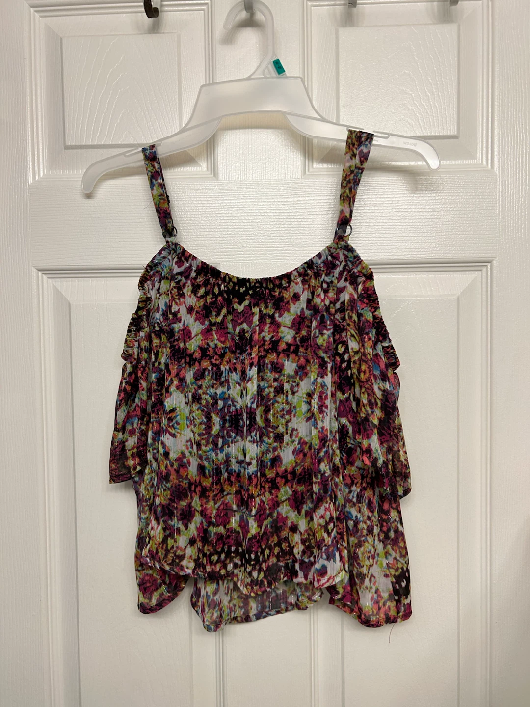 Multi-coloured cold shoulder blouse