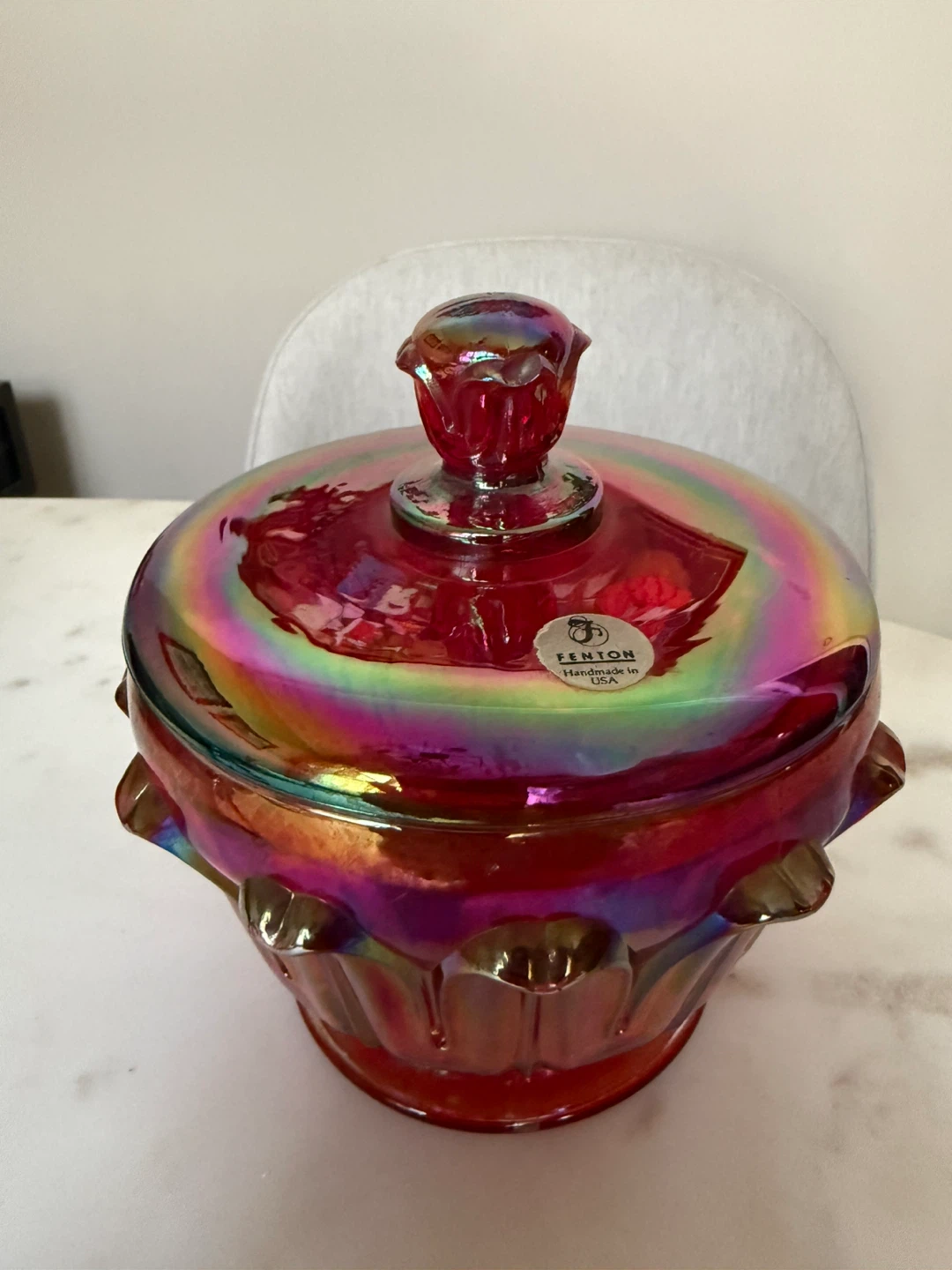 Fenton Carnival Glass Lidded Bowl