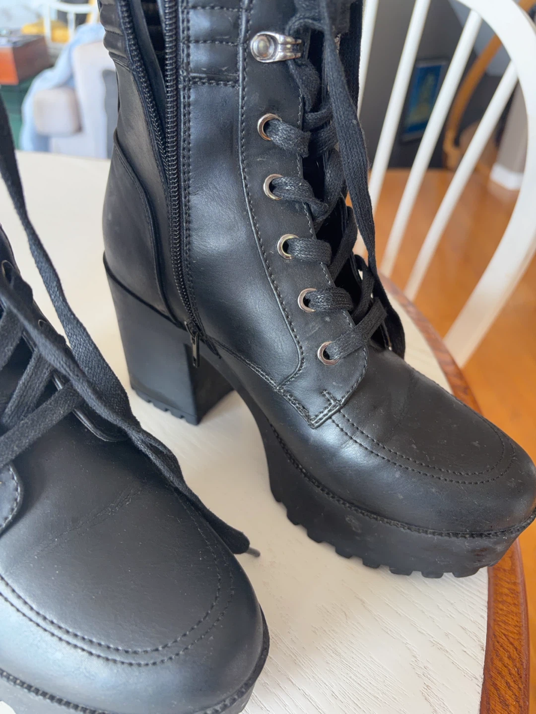 Black Lace-Up Platform Boots