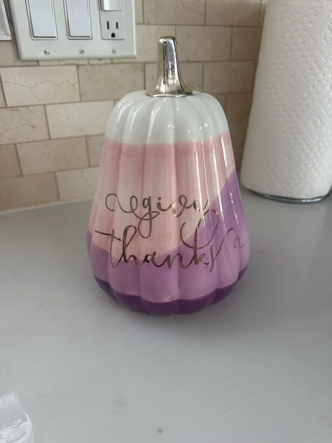 Ceramic Give Thanks Pumpkin Decor