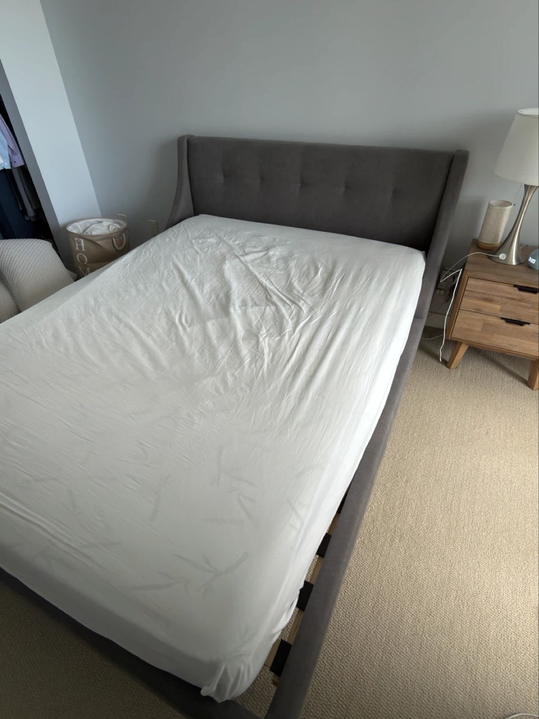Dark Grey Upholstered Queen Bed Frame - photo 2