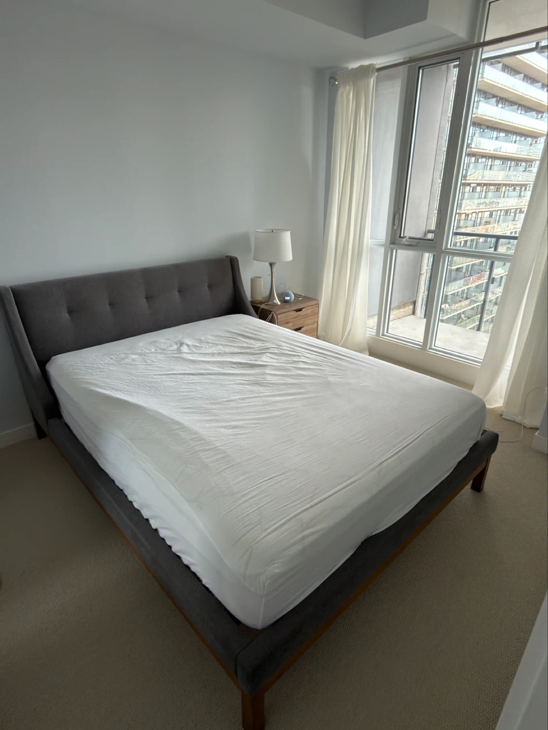 Dark Grey Upholstered Queen Bed Frame - photo 3