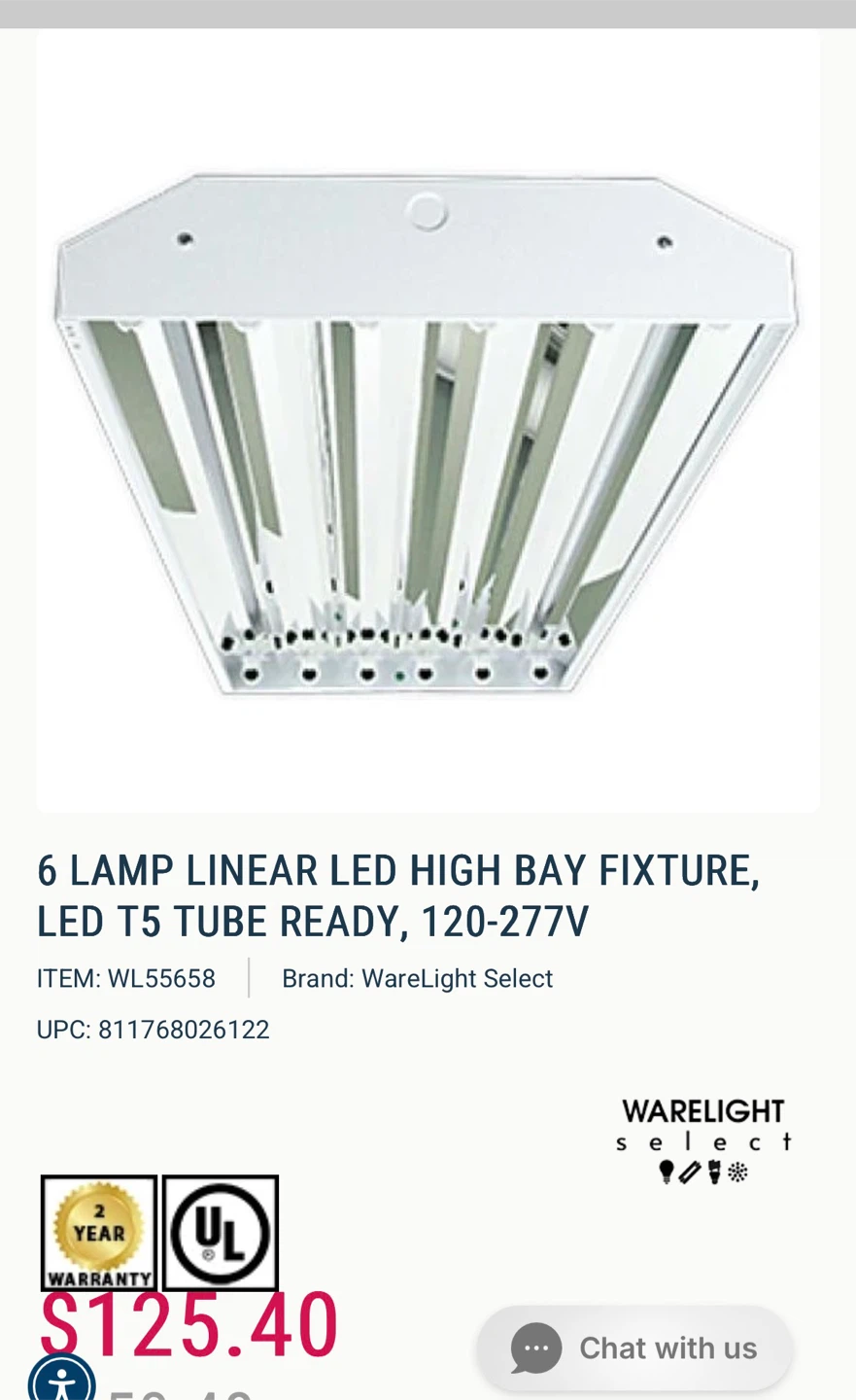 6 LAMP LINEAR LED HIGH BAY FIXTURE, LED T5 TUBE READY, 120-277V