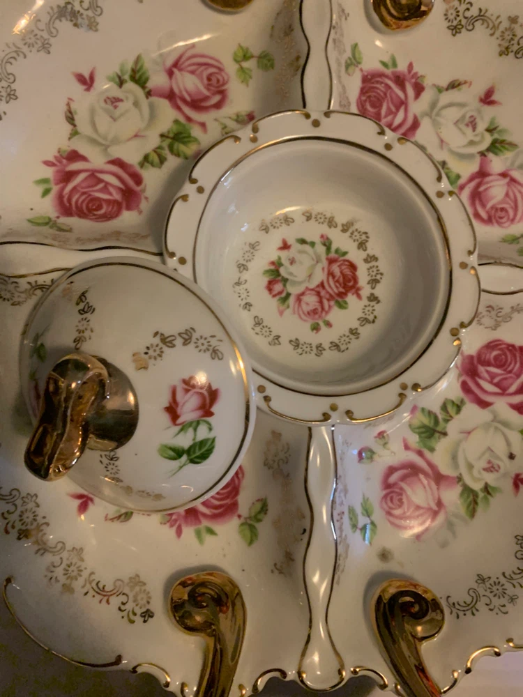Vintage Rose Patterned Serving Tray with Lidded Dish - photo 2
