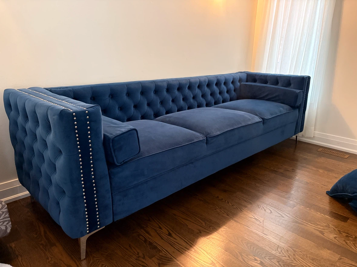 Blue Velvet Chesterfield Sofa and Ottoman - photo 2