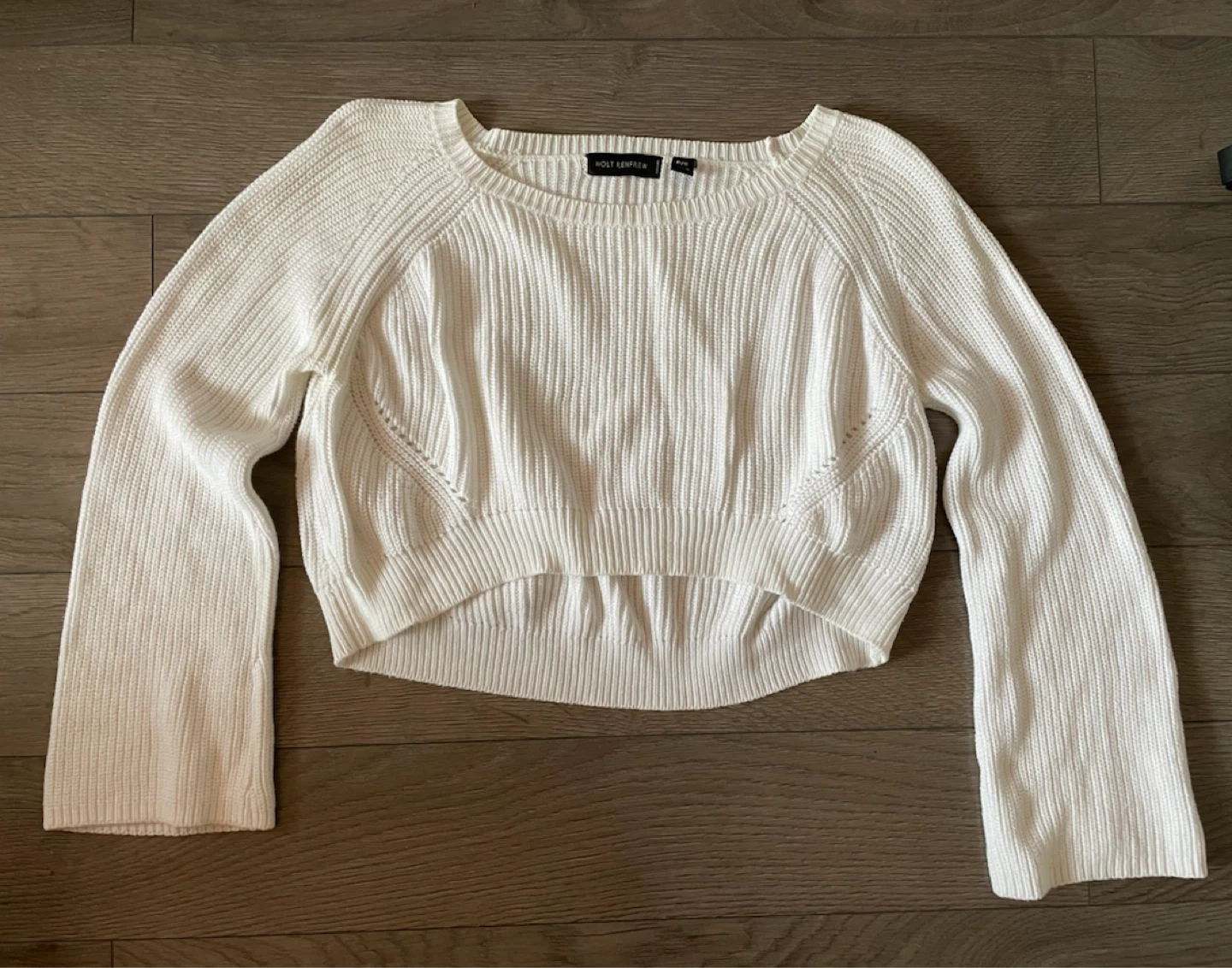 Holt Renfrew White Cropped Knit Sweater