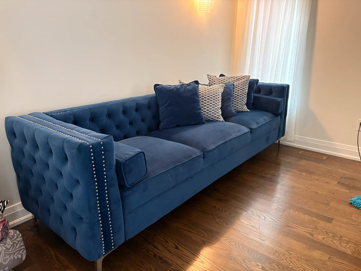 Blue Velvet Chesterfield Sofa and Ottoman