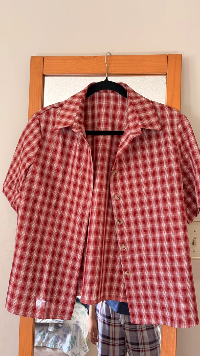 Red plaid button-up shirt