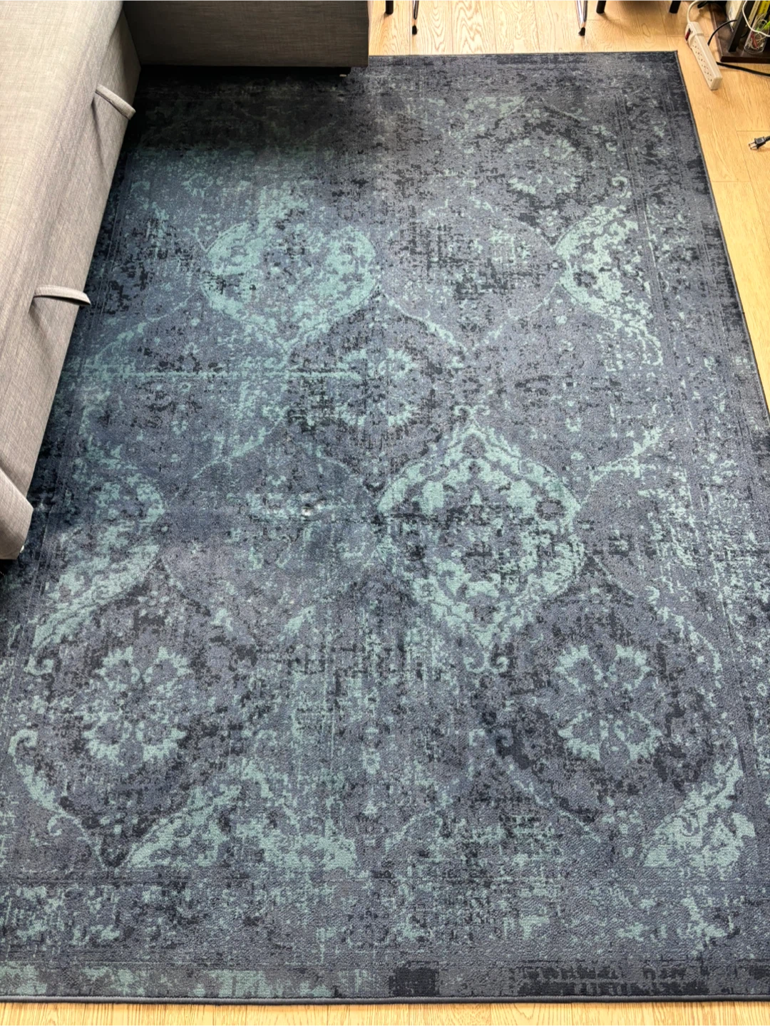 Large Blue and Teal Distressed Area Rug
