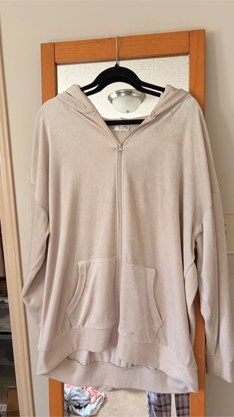 Ardene Beige Velour Zip-Up Hoodie